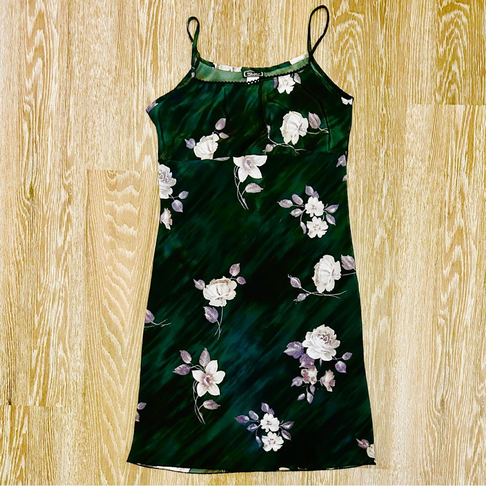 Black Spaghetti Strap floral Y2K slip Dress with Lace Trim